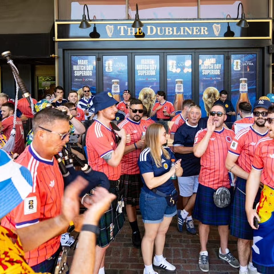 Scotland supporters gathered outside The Dubliner in Boston.